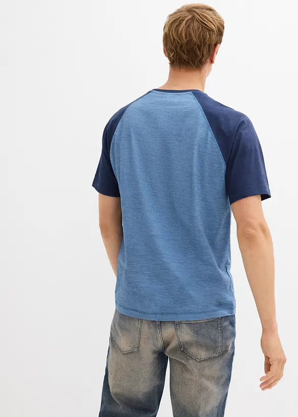 T-shirt d&eacute;lav&eacute; col tunisien 100% coton, bonprix