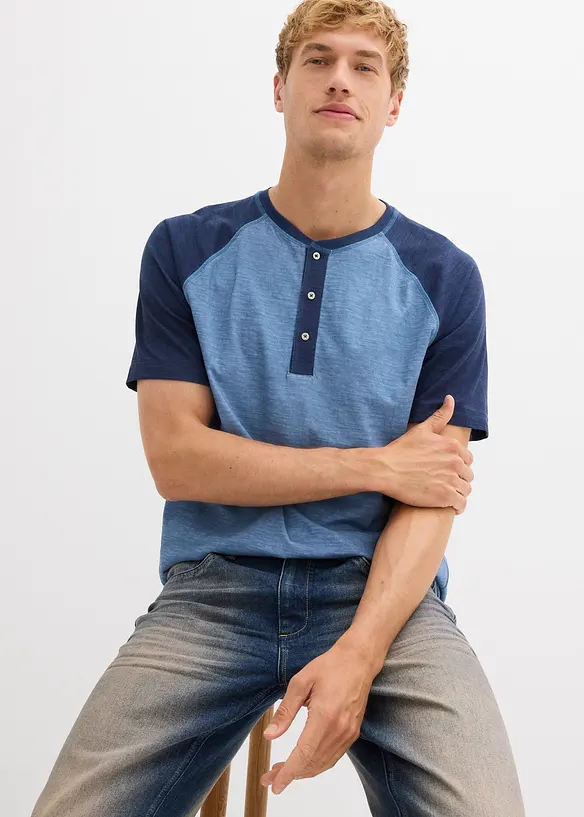 T-shirt d&eacute;lav&eacute; col tunisien 100% coton, bonprix