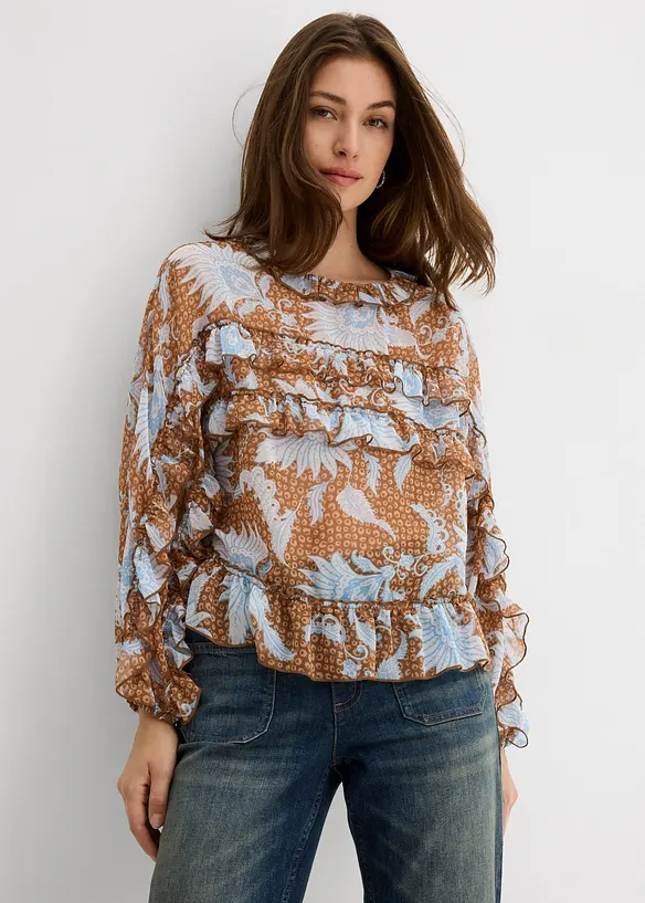 Blouse en mousseline à volants, bonprix