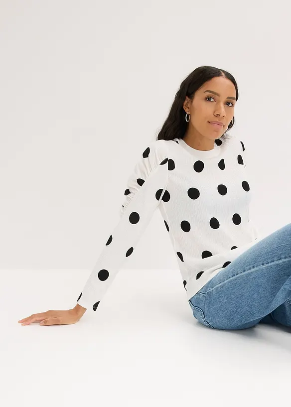 T-shirt manches longues en crêpe texturé, bonprix