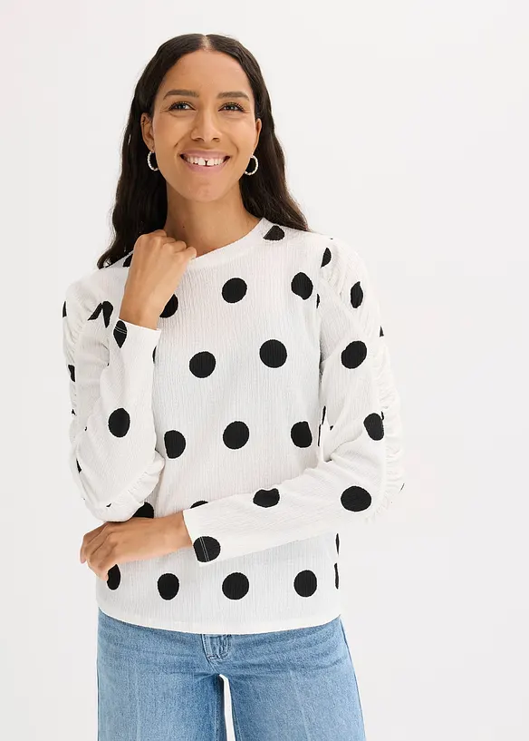 T-shirt manches longues en crêpe texturé, bonprix