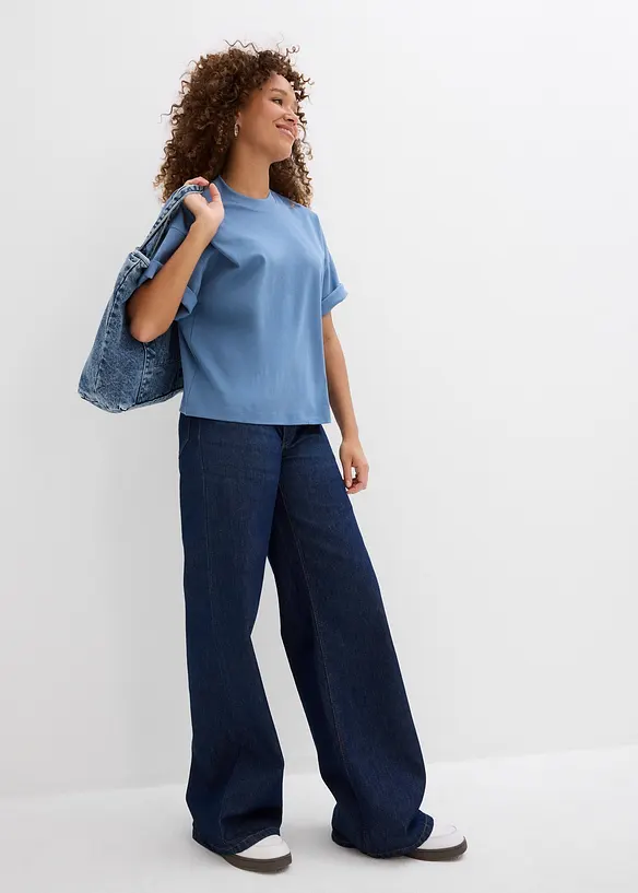 T-shirt court et oversize en pur coton épais, bonprix