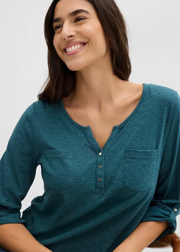 T-shirt col tunisien boutonn&eacute; &agrave; manches longues, bonprix