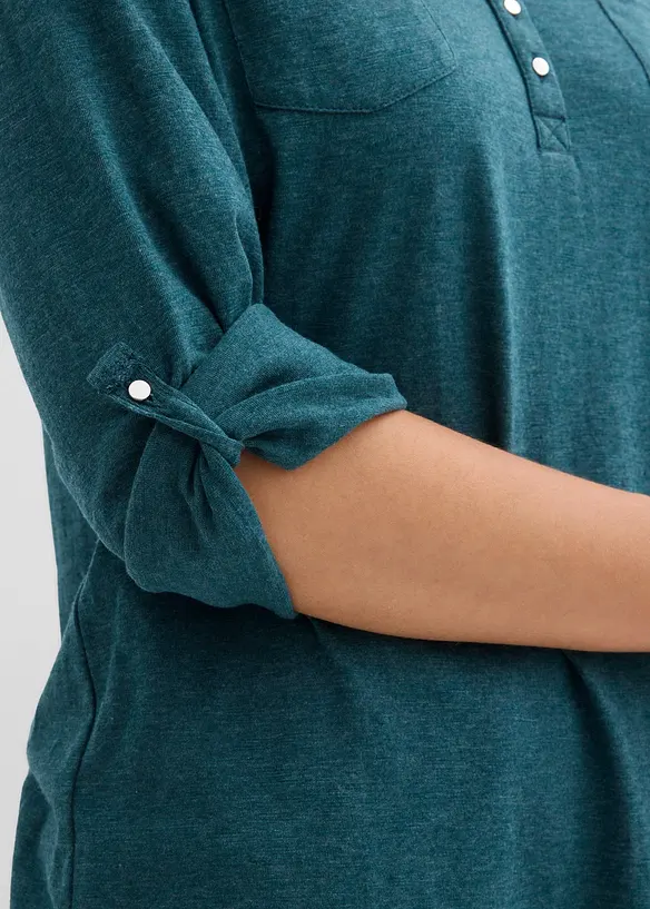 T-shirt col tunisien boutonn&eacute; &agrave; manches longues, bonprix