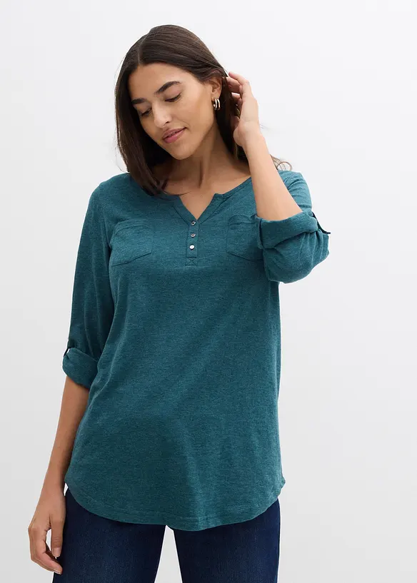 T-shirt col tunisien boutonn&eacute; &agrave; manches longues, bonprix