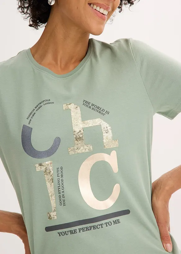 T-shirt avec imprimé brillant, bonprix