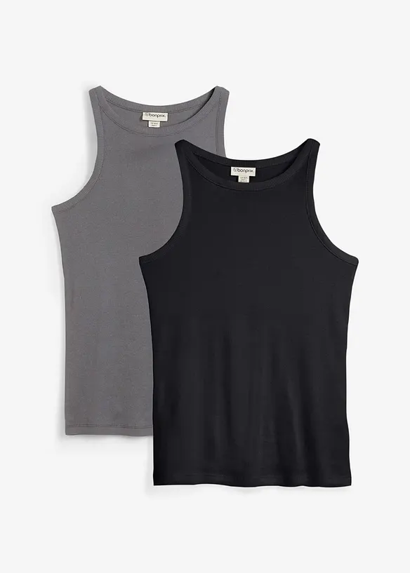 Lot de 2 tops côtelés 100% coton, bonprix