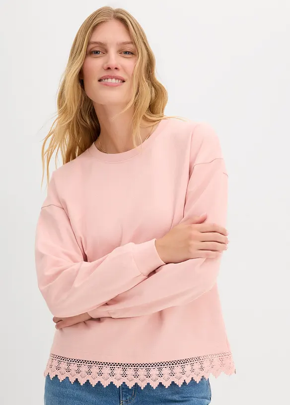 Sweat à empiècement en dentelle, bonprix