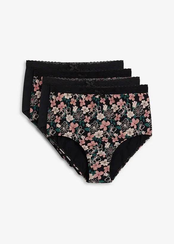 Lot de 4 slips coton taille haute, bonprix