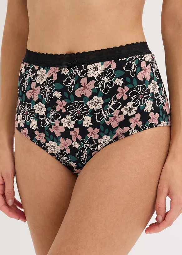 Lot de 4 slips coton taille haute, bonprix