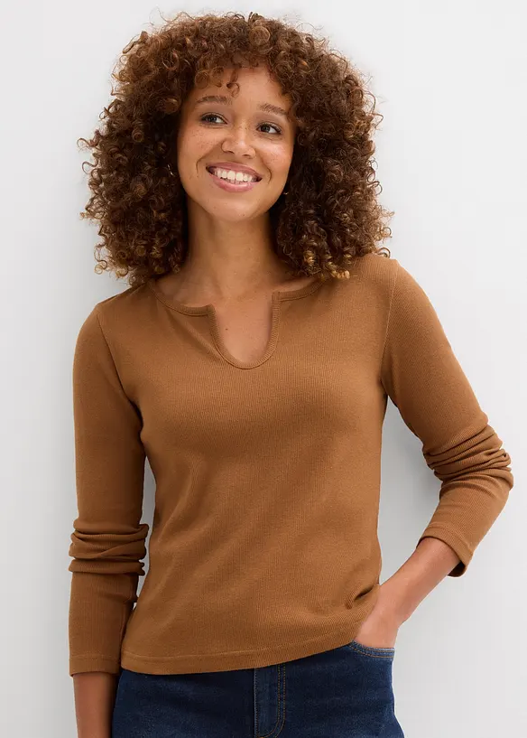 T-shirt court en coton côtelé, bonprix