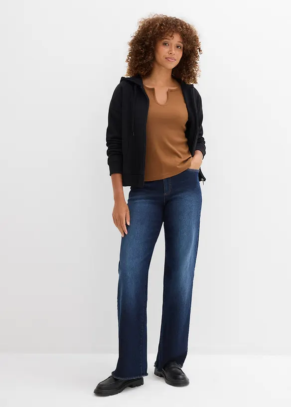 T-shirt court en coton côtelé, bonprix