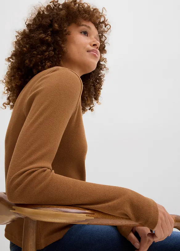 T-shirt court en coton côtelé, bonprix