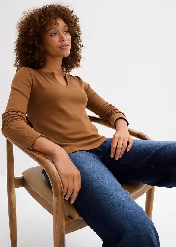 T-shirt court en coton côtelé, bonprix