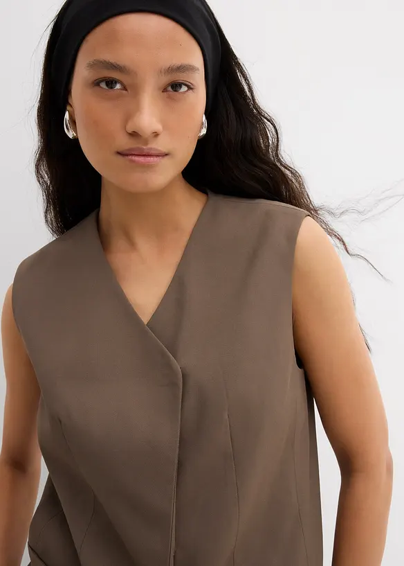 Gilet sans manches long à texture twill, bonprix