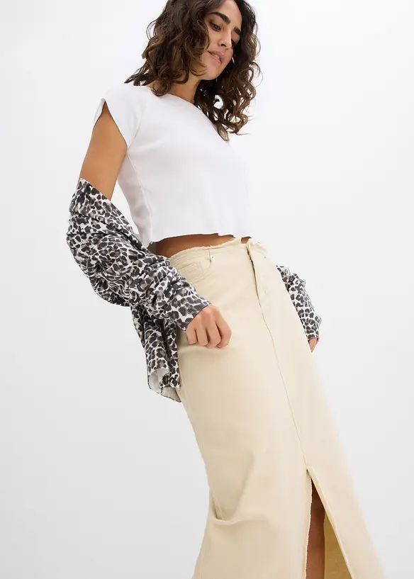 Jupe en twill avec franges, bonprix