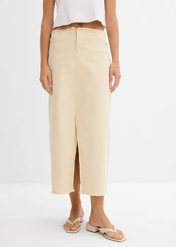 Jupe en twill avec franges, bonprix