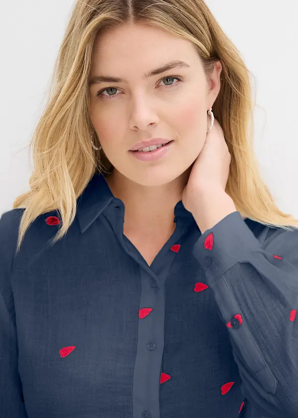 Chemisier en gaze de coton à motif cœurs, bonprix