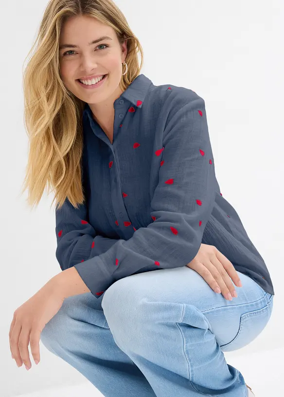 Chemisier en gaze de coton à motif cœurs, bonprix