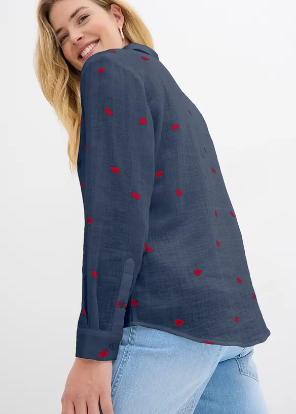 Chemisier en gaze de coton à motif cœurs, bonprix