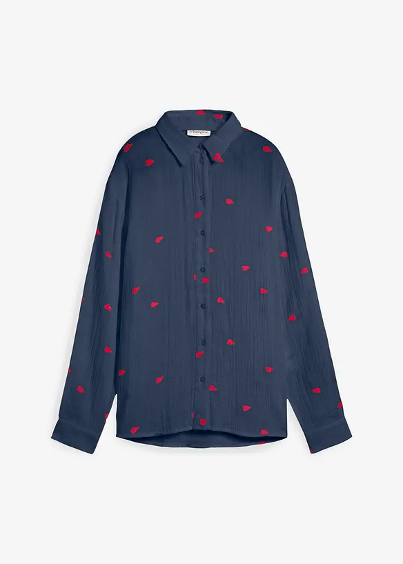 Chemisier en gaze de coton à motif cœurs, bonprix