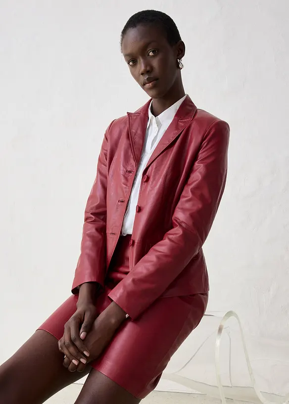 Blazer court en cuir d’agneau nappa, bonprix