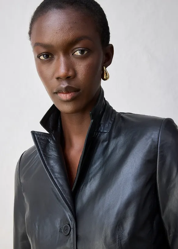 Blazer court en cuir d’agneau nappa, bonprix