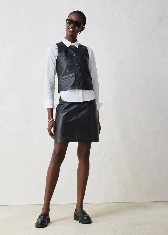 Gilet sans manches en cuir d’agneau nappa, bonprix