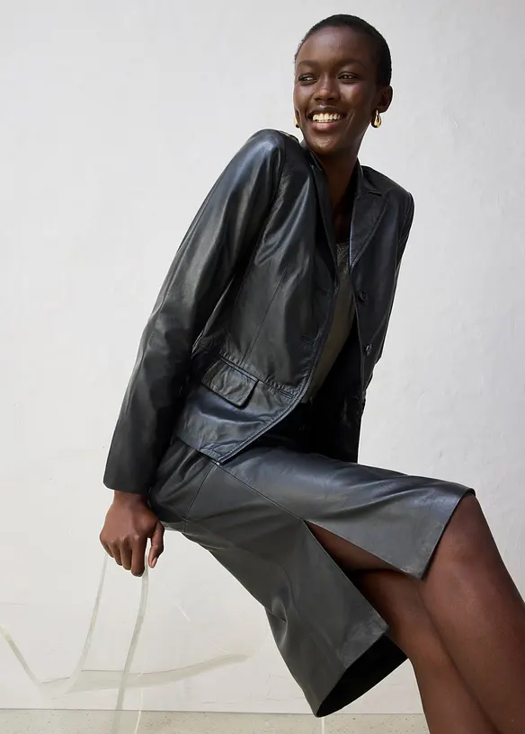 Blazer court en cuir d’agneau nappa, bonprix