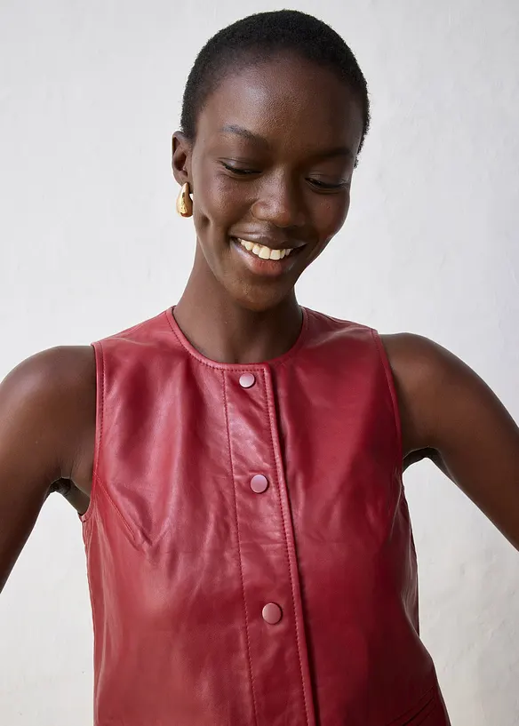 Gilet sans manches en cuir d’agneau nappa, bonprix