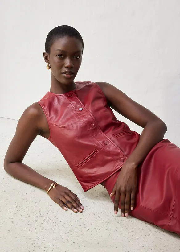 Gilet sans manches en cuir d’agneau nappa, bonprix