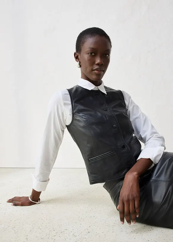 Gilet sans manches en cuir d’agneau nappa, bonprix