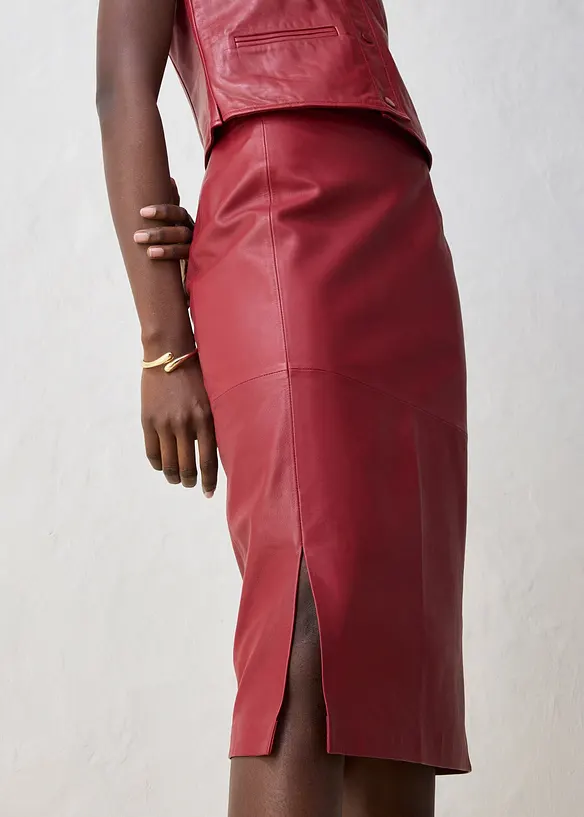 Jupe en cuir fendue sur le côté, bonprix