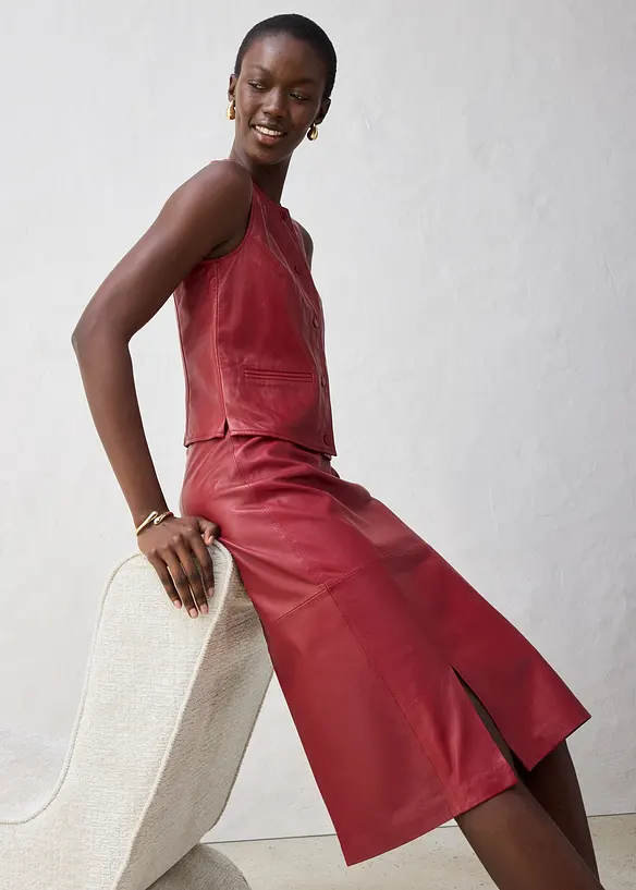 Jupe en cuir fendue sur le côté, bonprix