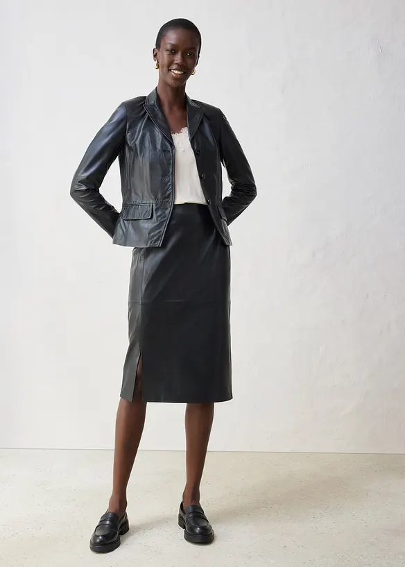 Blazer court en cuir d’agneau nappa, bonprix