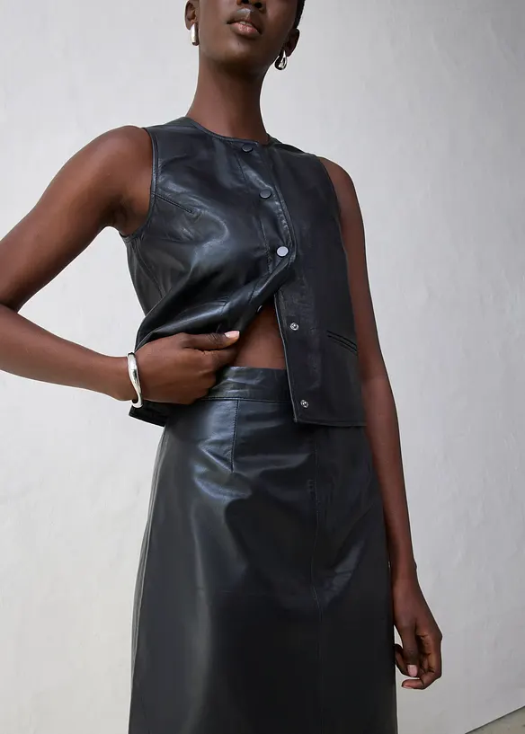 Mini-jupe en cuir d’agneau nappa, bonprix