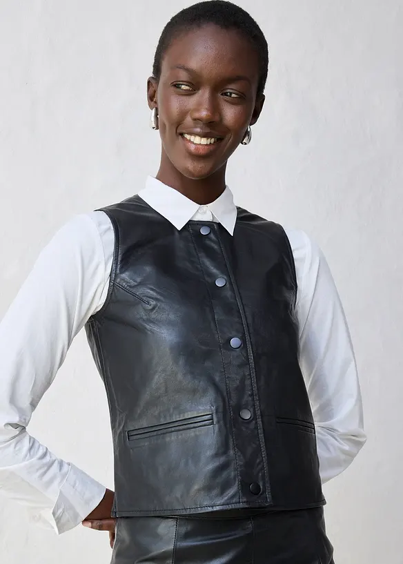 Gilet sans manches en cuir d’agneau nappa, bonprix