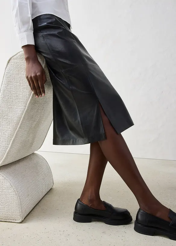 Jupe en cuir fendue sur le côté, bonprix