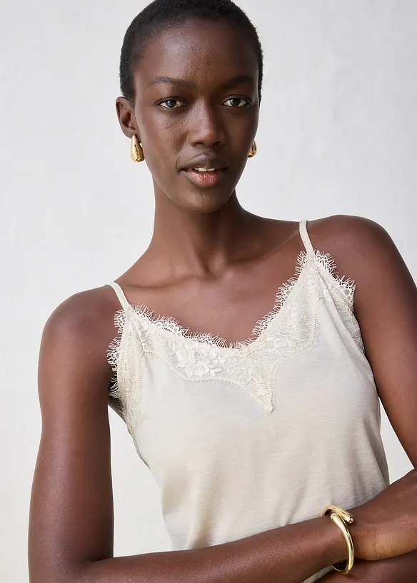 Top avec laine et dentelle, bonprix