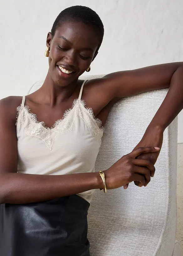 Top avec laine et dentelle, bonprix