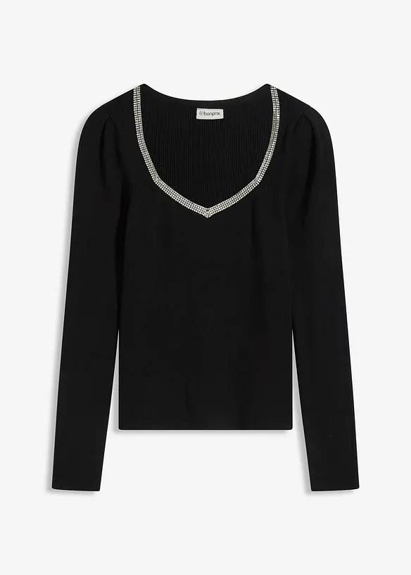 Pull en fine maille avec d&eacute;tail bijou, bonprix