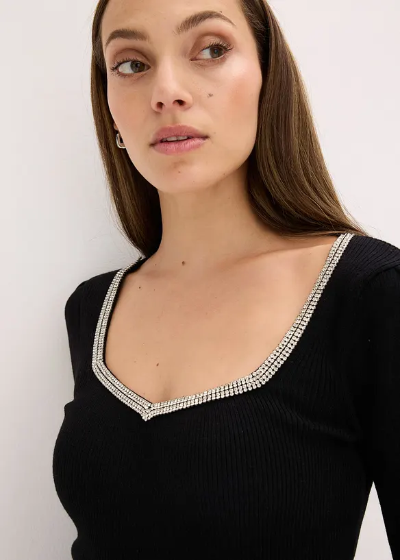 Pull en fine maille avec d&eacute;tail bijou, bonprix