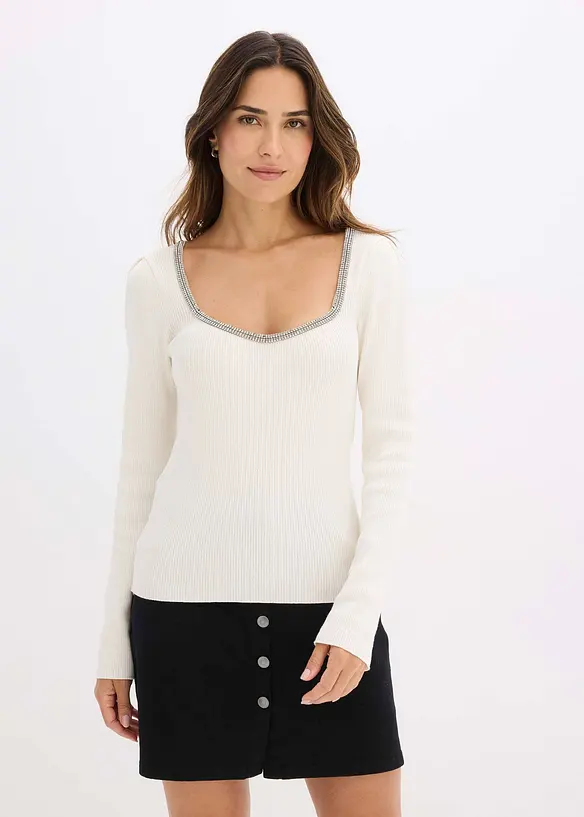 Pull en fine maille avec détail bijou, bonprix