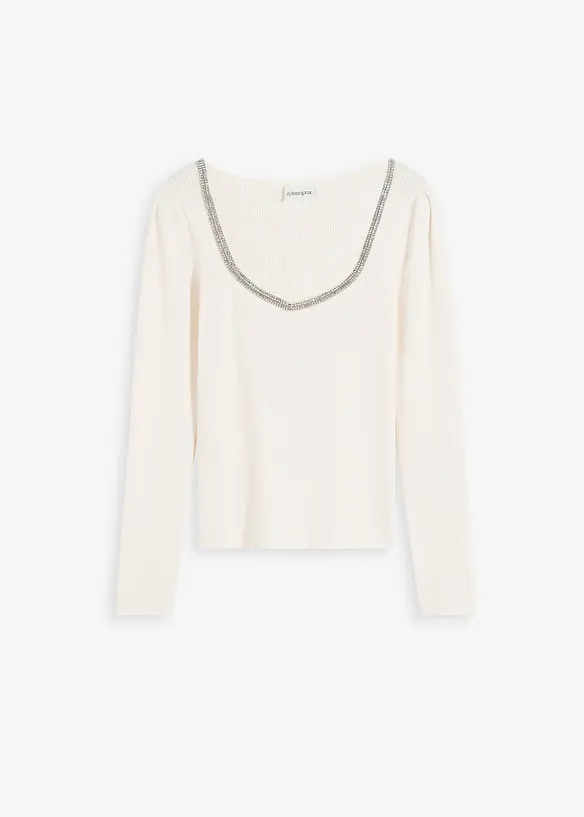 Pull en fine maille avec détail bijou, bonprix