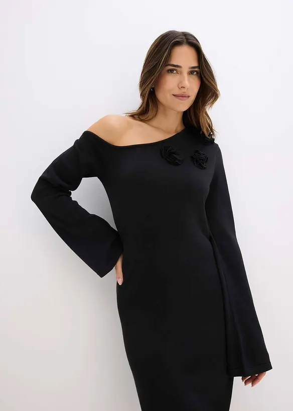 Robe en maille avec fleurs appliquées, bonprix