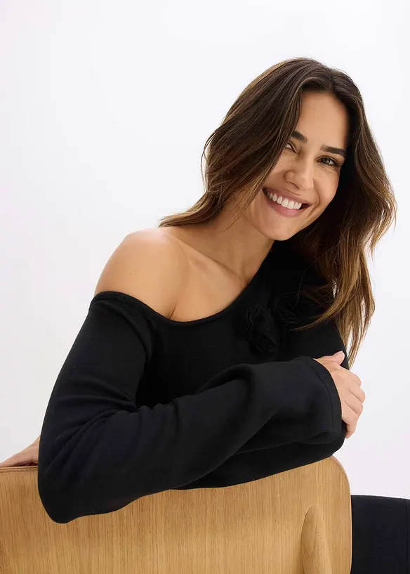 Robe en maille avec fleurs appliquées, bonprix