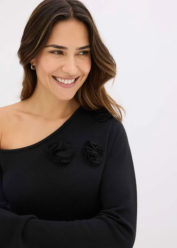 Robe en maille avec fleurs appliquées, bonprix