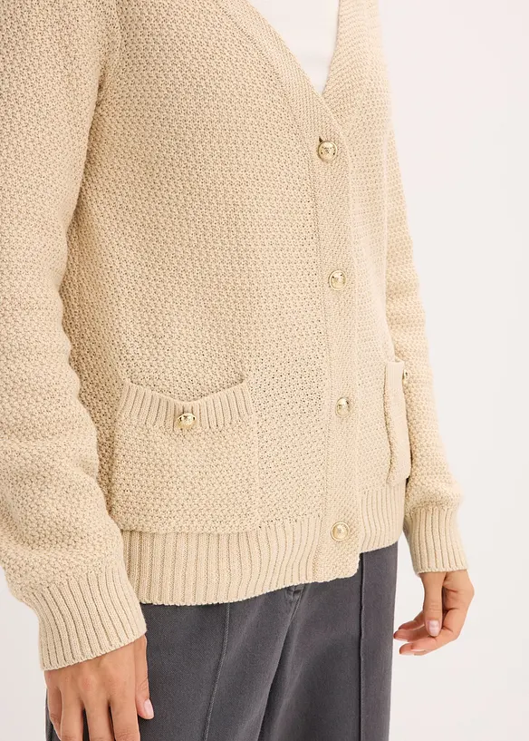 Gilet en maille chinée avec boutons dorés, bonprix