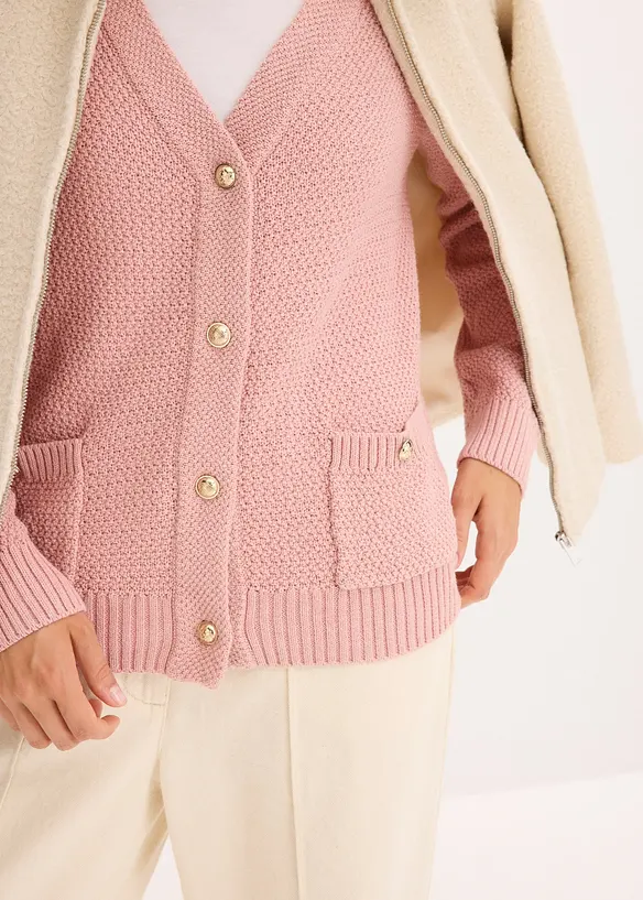 Gilet en maille chinée avec boutons dorés, bonprix