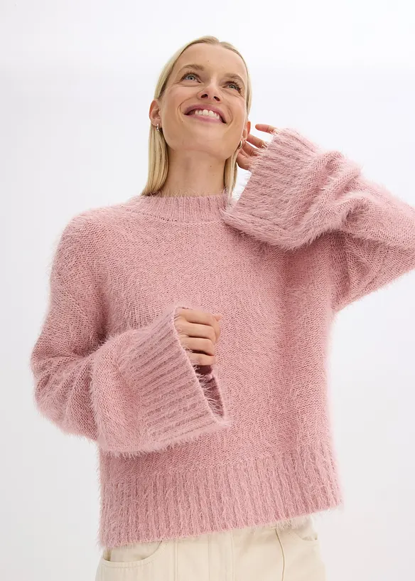 Pull boxy en maille poilue moelleuse, bonprix